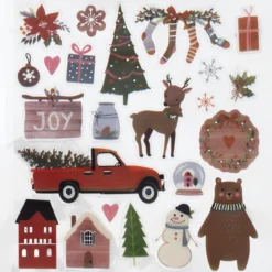Stickers Jul, klistremerker med klassiske julemotiver i rødt, grønt og sølv, 13×12 cm ark