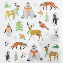 Stickers Jul, klistremerker med søte dyr i vinterlandskap m.m. 13×12 cm ark