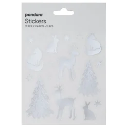 Stickers Jul, vinterdyr i sølv metallic, 3 ark med til sammen 51 klistremerker