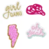 Stickers, 4 stk. broderte klistremerker – Girl gang, hatt, oh yeah og rosa lyn