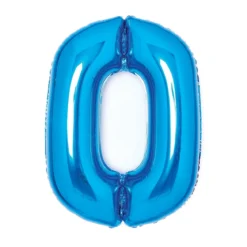 Tallballong 66 cm høy, blå metallic 0-tall – pynt til bursdagsfesten!