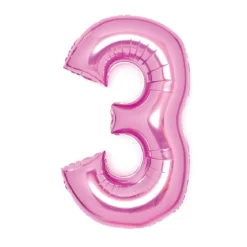 Tallballong 66 cm høy, rosa metallic 3-tall – pynt til bursdagsfesten!