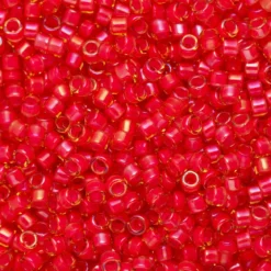 TOHO-perler 11/0 – neonrød transparent, 979 Luminous lt topaz/neon pink-lined