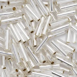 TOHO-perler bugle, avlange glassperler 6 mm sølvfarget