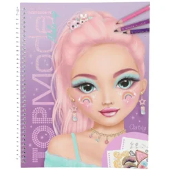 TOPModel Make-Up designbok og malebok med morsomme motiver og klistremerker, 19×24 cm