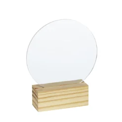 Transparent akrylplate i trestativ, rund Ø14 cm, 3 mm tykk