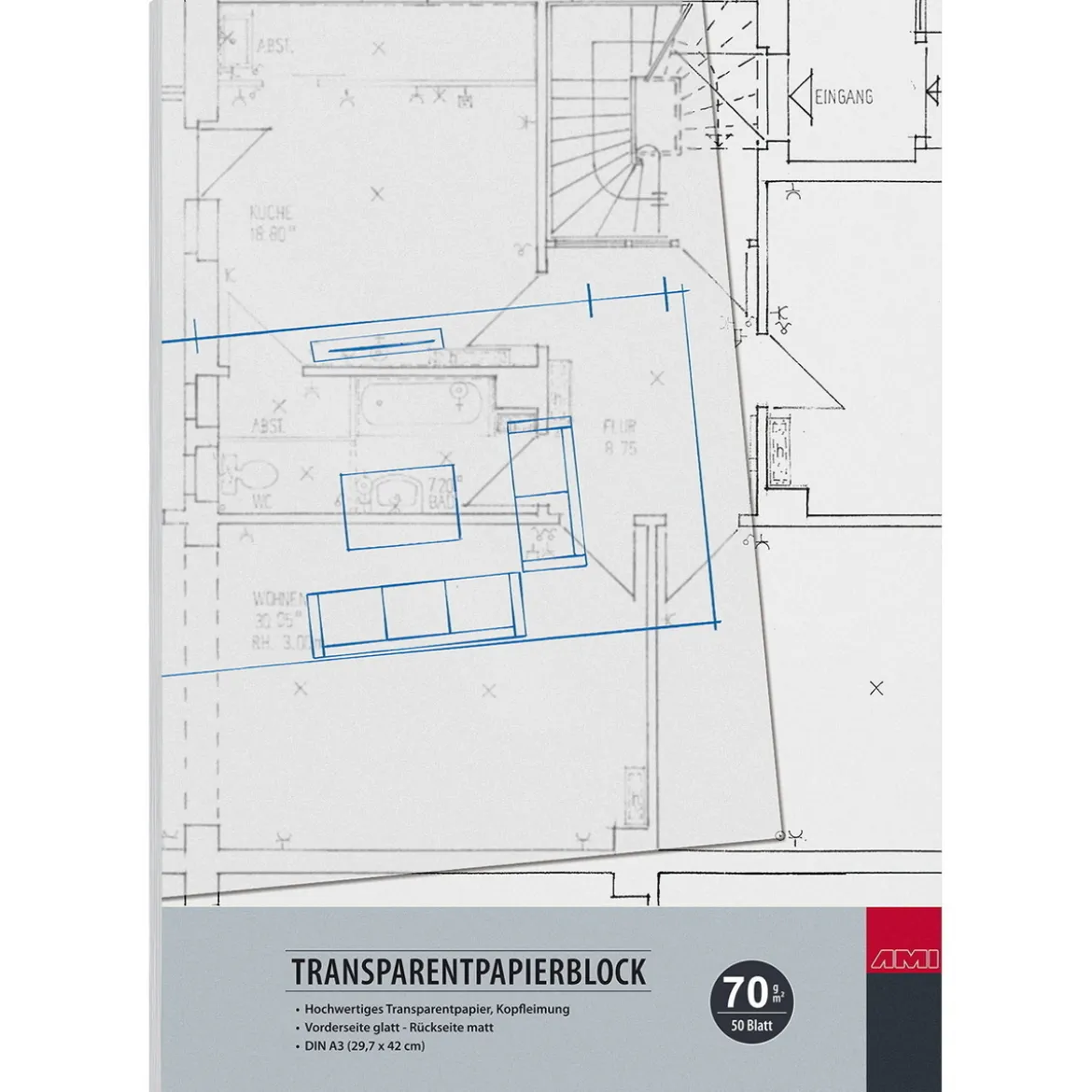 Transparent A3-blokk 70 g/m²
