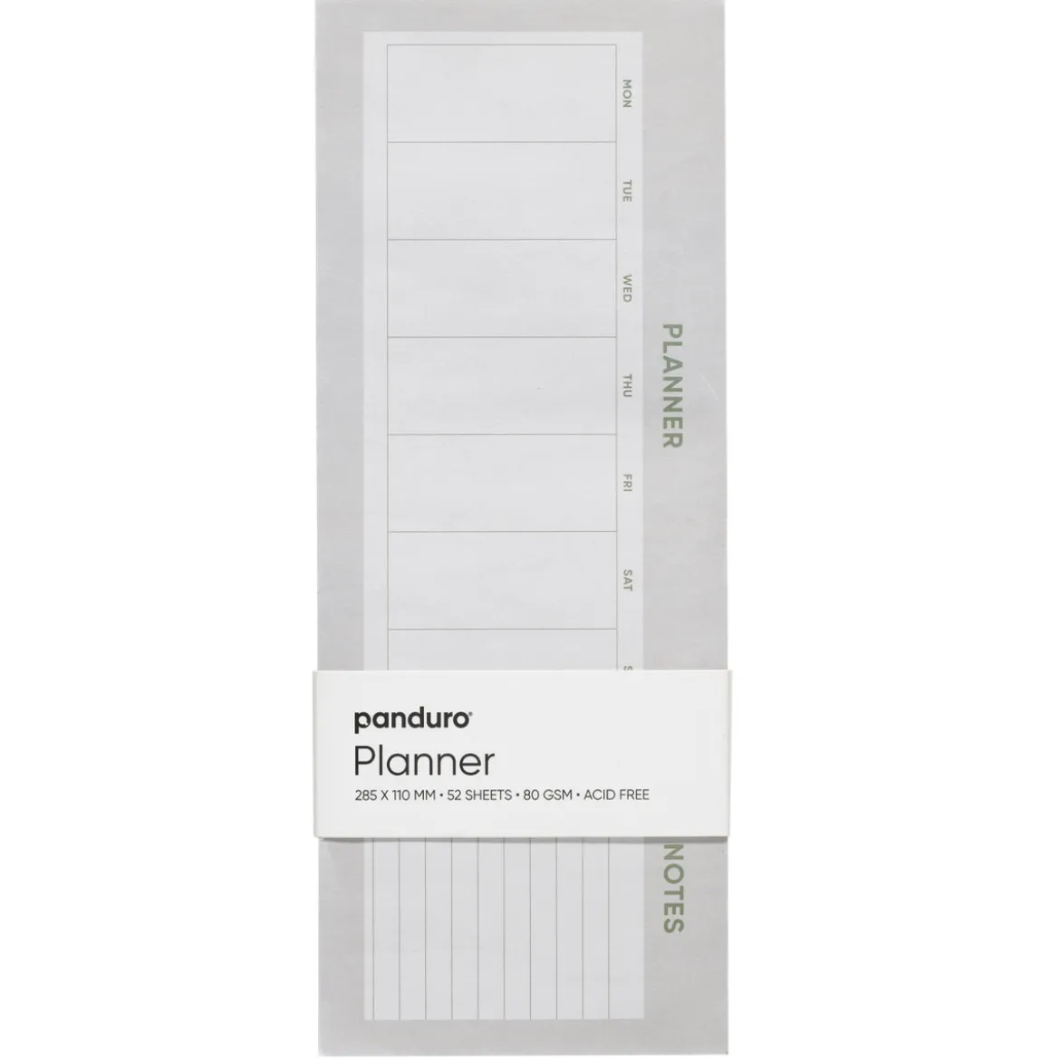 Ukeplanlegger med plass til notater, 285×110 mm, 52 ark