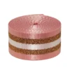 Veskerem, rosa med doble glitrende gullstriper, lengde 250 cm, bredde 3,8 cm