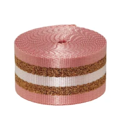 Veskerem, rosa med doble glitrende gullstriper, lengde 250 cm, bredde 3,8 cm