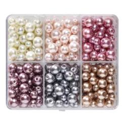 Voksede glassperler, ca. 480 stk. i elegant blanding – 4 størrelser, Ø4, 6, 8 og 10 mm