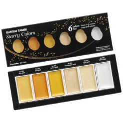 ZIG Kuretake Gansai Tambi Starry Set – 6 stk. japanske akvarellfarger i lyse og gylne nyanser